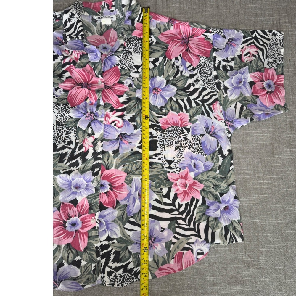 Ms Caribou Vintage Safari Print Floral Blouse 2X Leopard Zebra Tropical Pink 90s - Picture 7 of 9